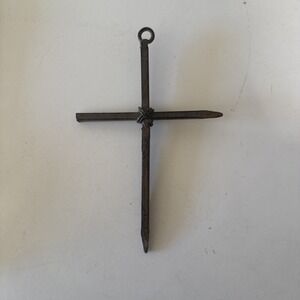 Vtg Rustic Look Iron Metal Nail Cross Ornament With Hanger 6.5 " X 4.5"